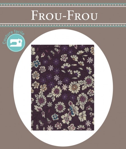 Frou-Frou scampolo di tessuto termoadesivo fiorito prugna - Necchi