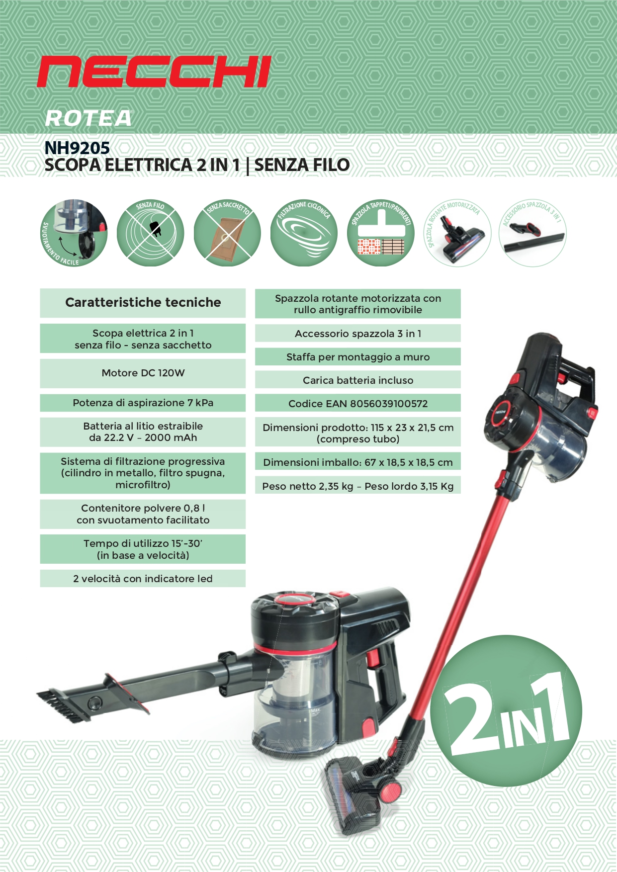 Scopa Cordless NH9205 2 in 1 - Necchi Shop Online
