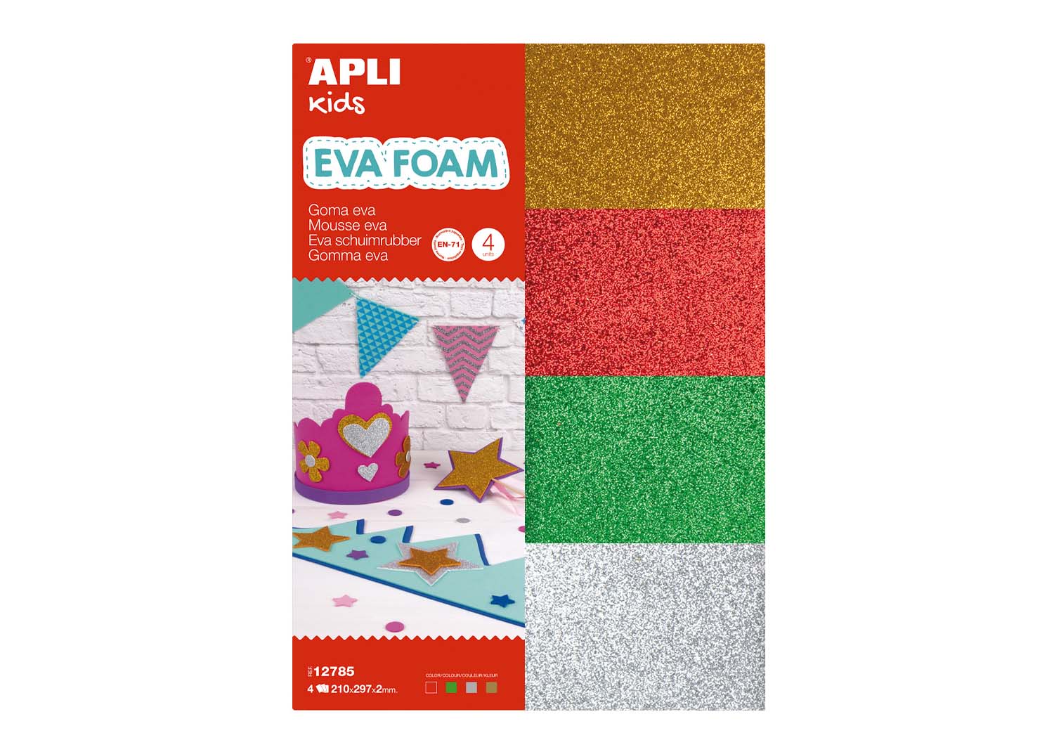 Apli Gomma Crepla Glitter Colori Assortiti 4 fogli 30cmx21cm - Necchi Shop  Online