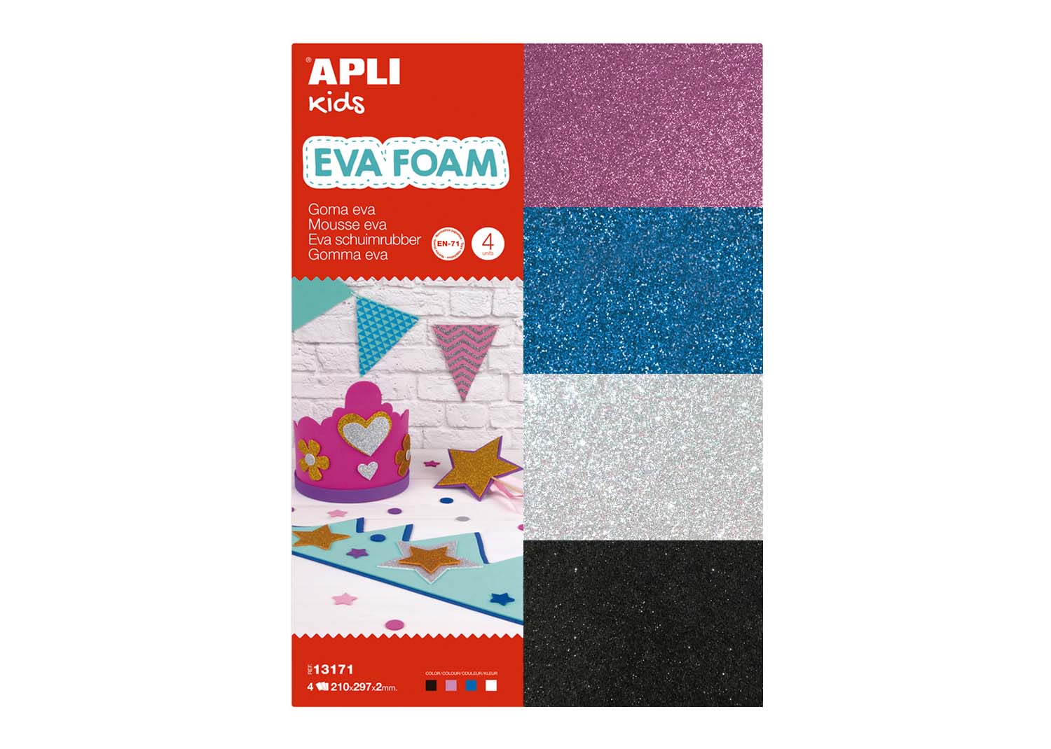 Apli Gomma Crepla Glitter Colori Assortiti 4 fogli 30cmx21cm