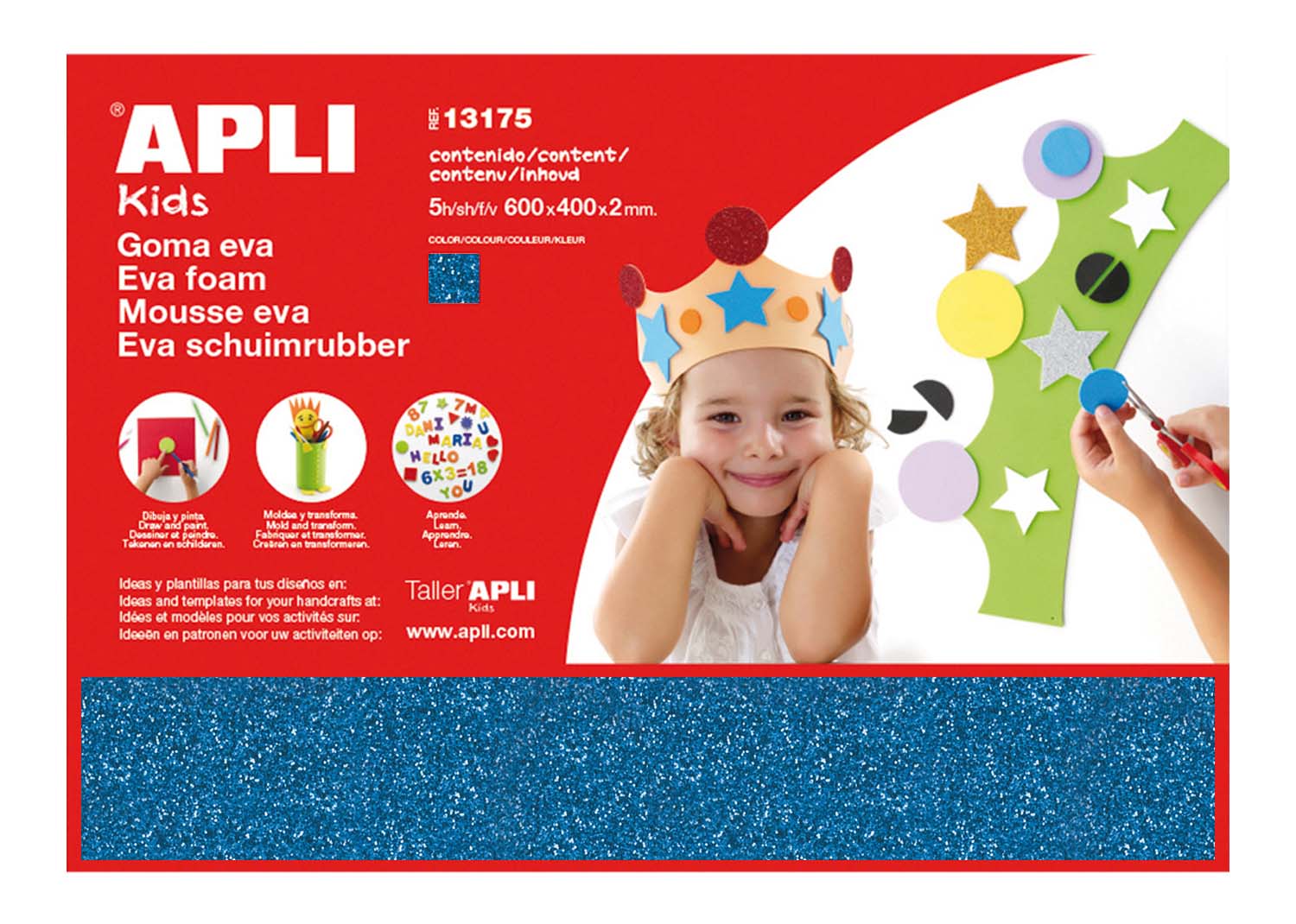 Apli Gomma Crepla Glitter Blu 3 fogli 60cmx40cm - Necchi Shop Online