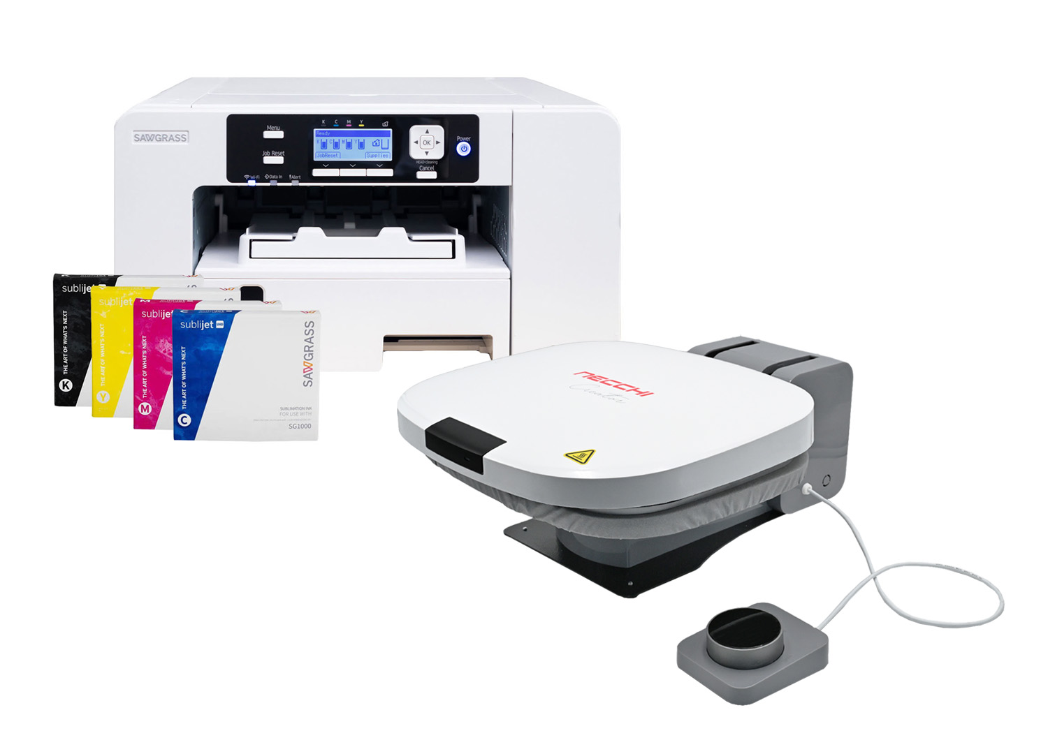 Sawgrass Stampante Sublimatica SG500 A4 con 4 Cartucce 31 ml inchiostri UHD ad alta intensità + Necchi SmartPress Creator Automatic 38 cm x 30 cm
