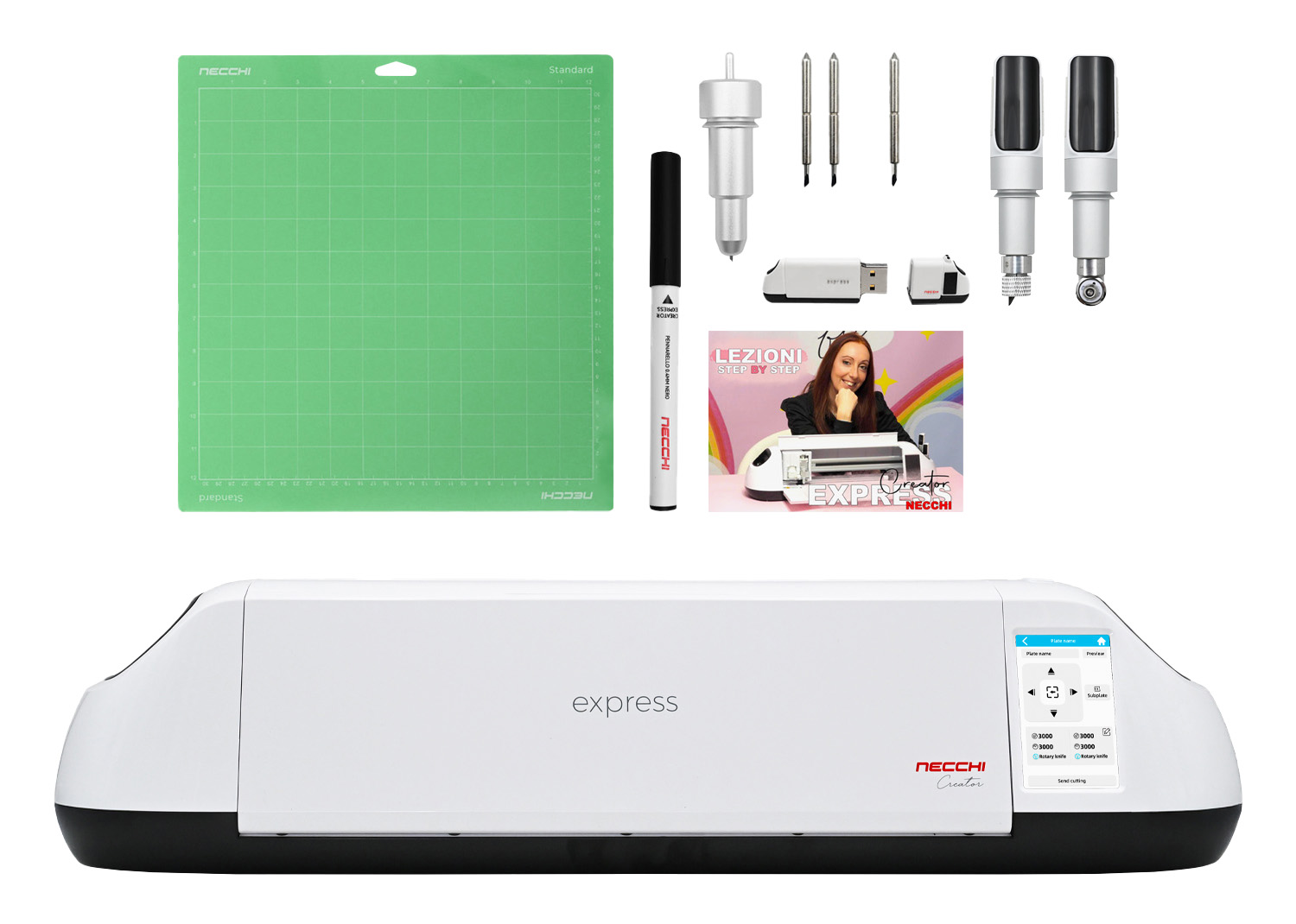 Necchi Bundle Creator Express Plotter da Taglio + Lama a Coltello + Lama Circolare per Tessuti